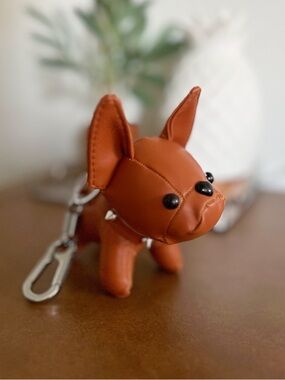 French Bulldog Leather Bag Charm Keychain Honey Brown
